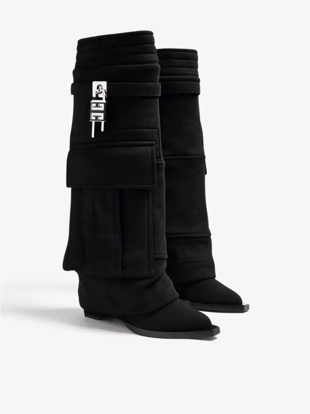 Givenchy Black Cargo Cloth Pocket Boots with Silver Logo Hardware